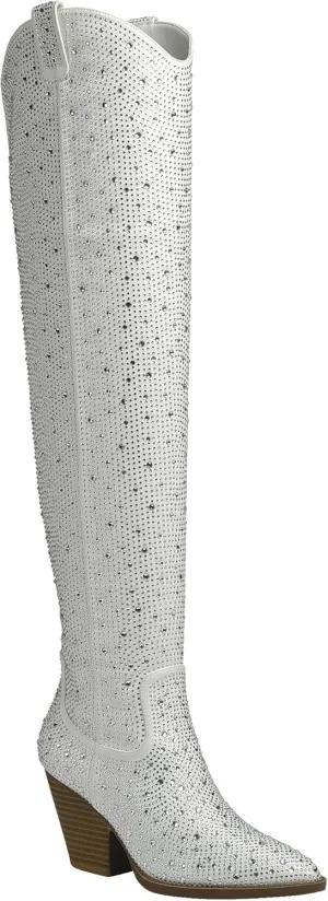 ABSOLEX Women Western Cowgirl Cowboy Pointed Toe Rhinestone Mid-Calf Over the Knee Boots