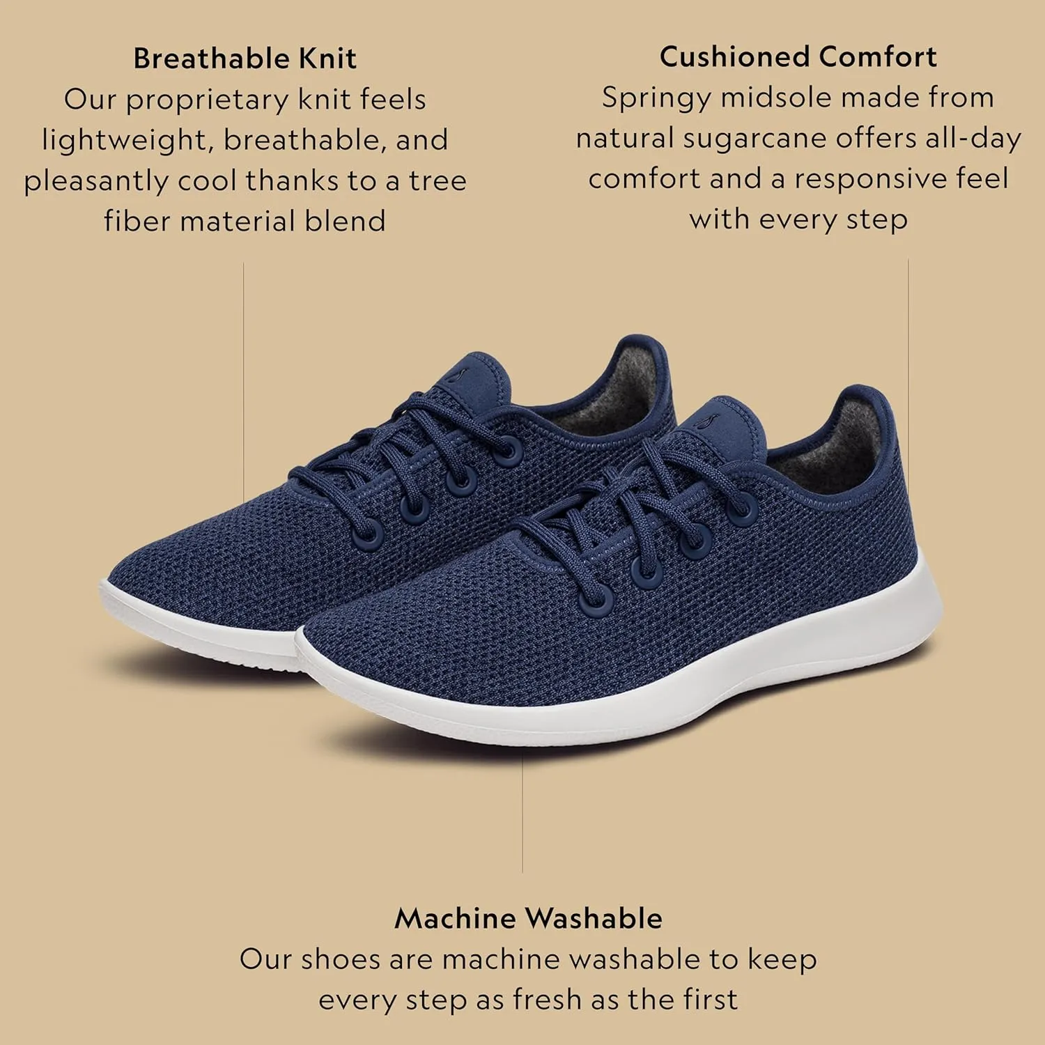 Allbirds Womens Tree Runners Everyday Sneakers, Machine Washable Shoe Made with Natural Materials
