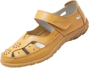 AngryMonkey Women's Summer Casual Flat Leather Sandals,Comfort Closed Toe Orthopedic Softsole Hook Loop Beach Mary Jane Shoes