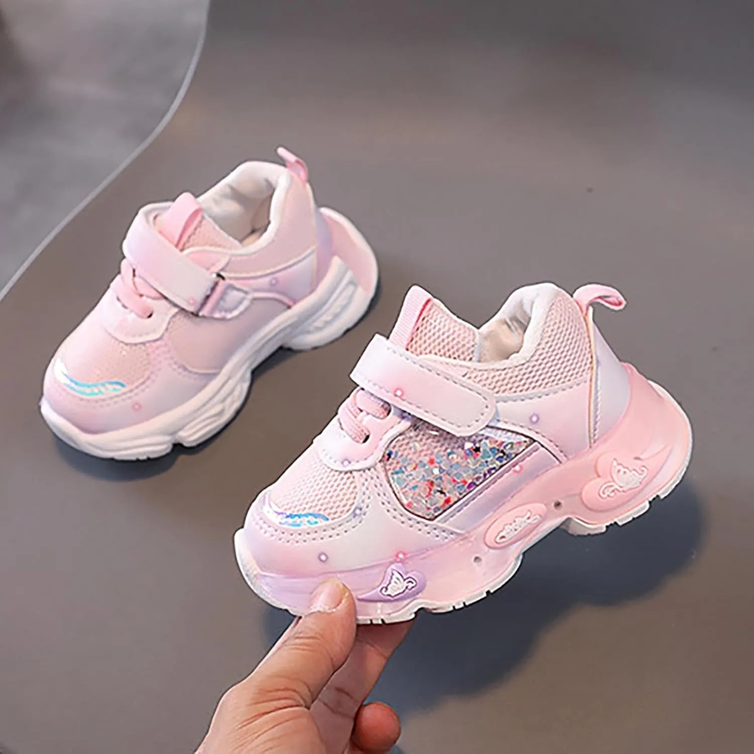 Baby Girls Mesh Lights up Sneakers Non Slip Hook Loop Breathable Princess Sport Shoes Toddler Casual Walking Shoes