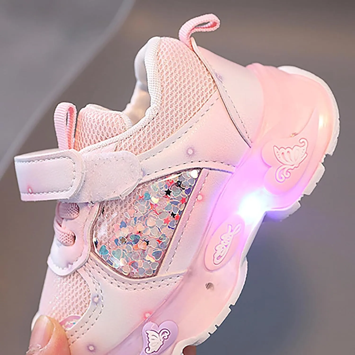 Baby Girls Mesh Lights up Sneakers Non Slip Hook Loop Breathable Princess Sport Shoes Toddler Casual Walking Shoes