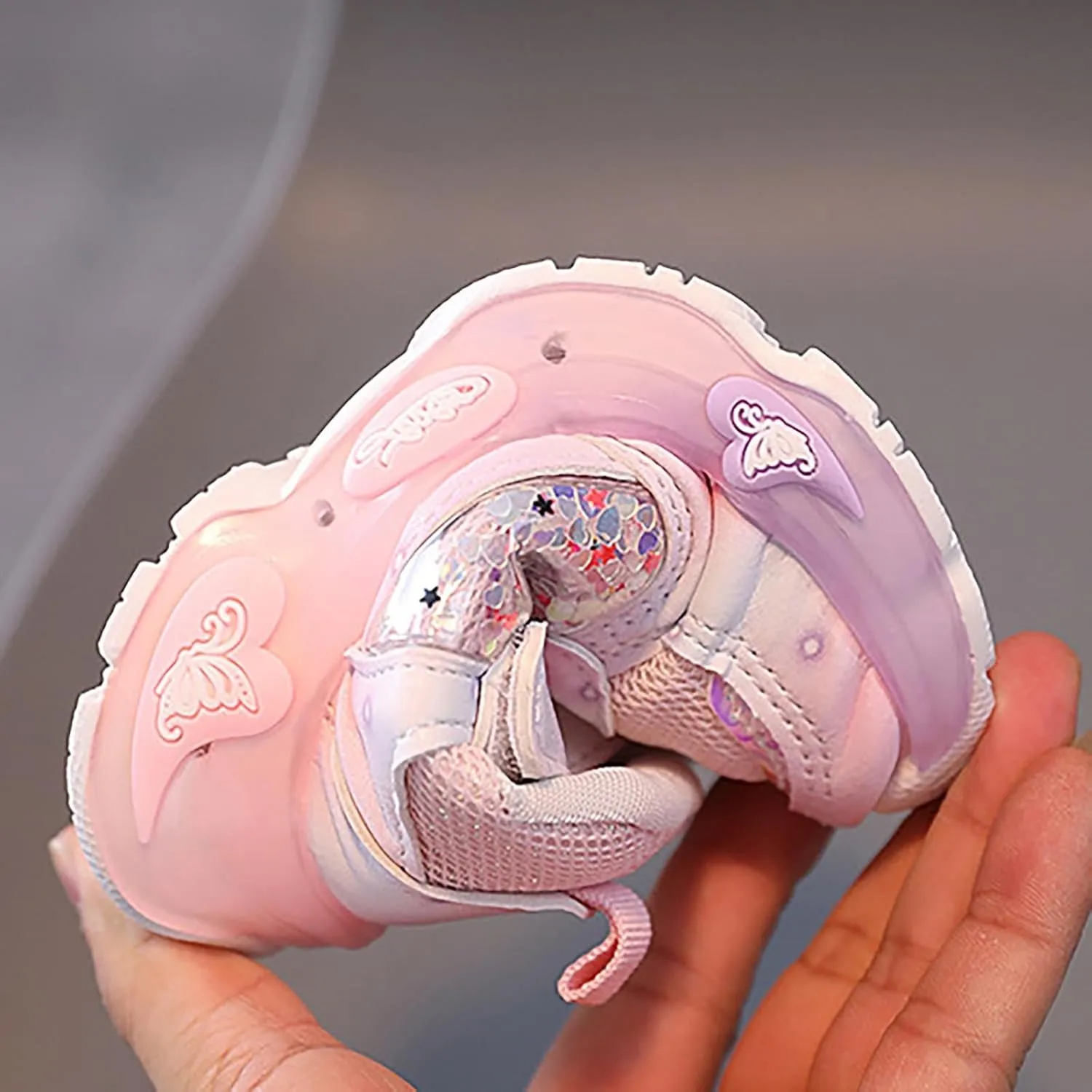 Baby Girls Mesh Lights up Sneakers Non Slip Hook Loop Breathable Princess Sport Shoes Toddler Casual Walking Shoes