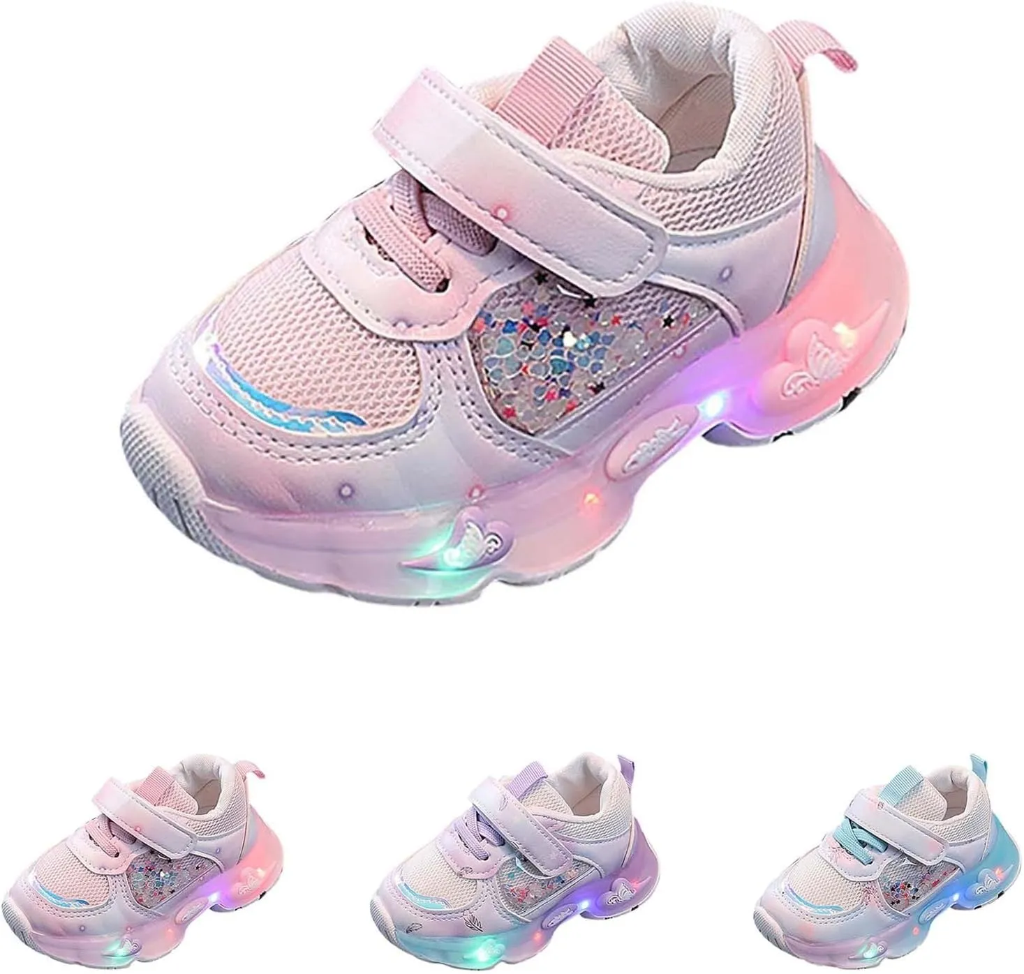 Baby Girls Mesh Lights up Sneakers Non Slip Hook Loop Breathable Princess Sport Shoes Toddler Casual Walking Shoes