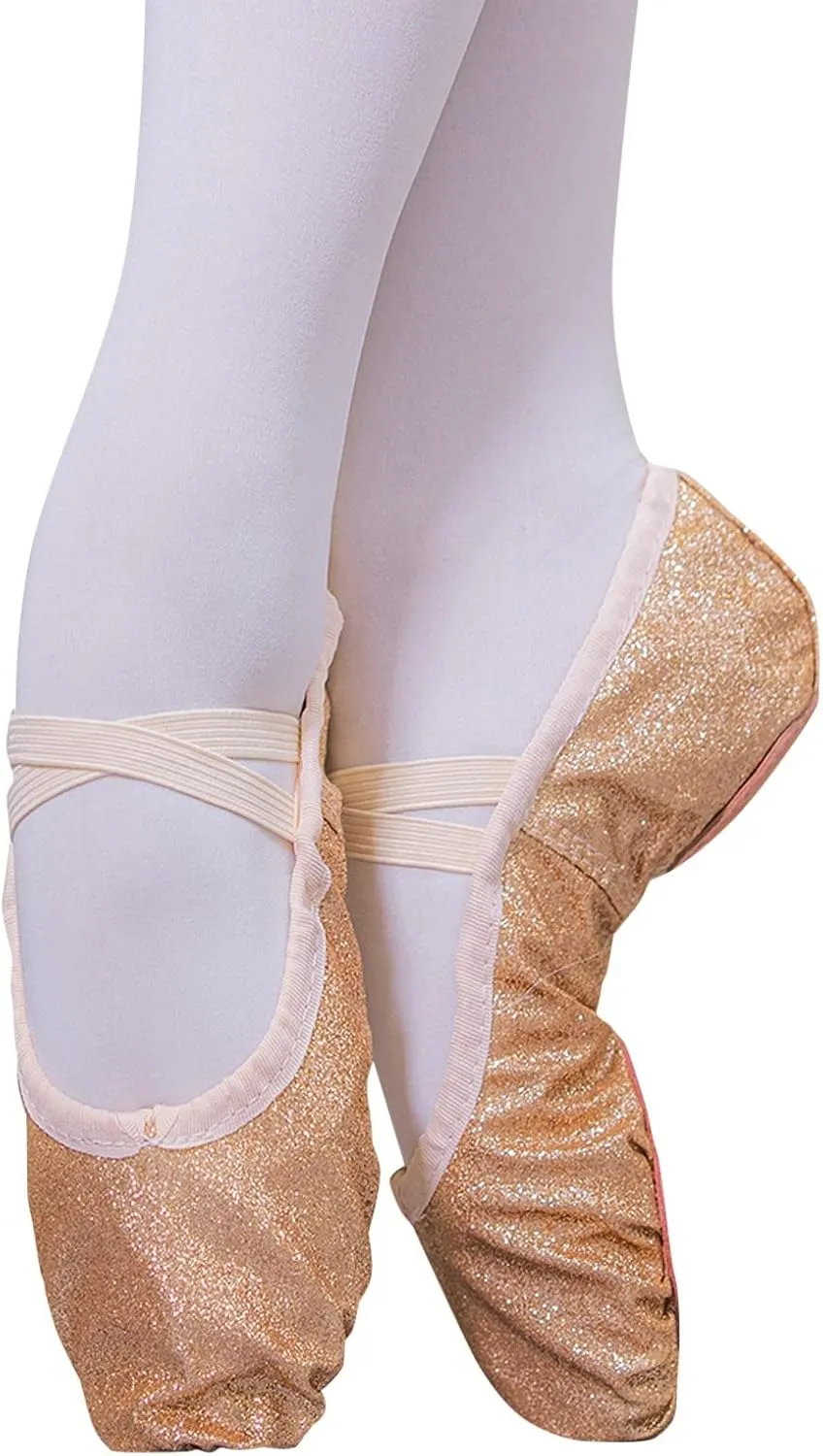 Ballet Shoes Split-Sole Glitter Flat Yoga Dance Shoes for Girls Toddler/Kid Pin Ballet Slippers Performance