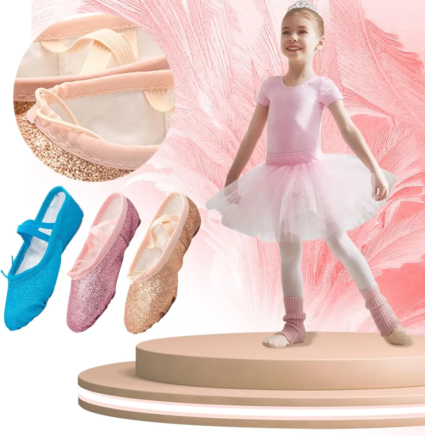 Ballet Shoes Split-Sole Glitter Flat Yoga Dance Shoes for Girls Toddler/Kid Pin Ballet Slippers Performance
