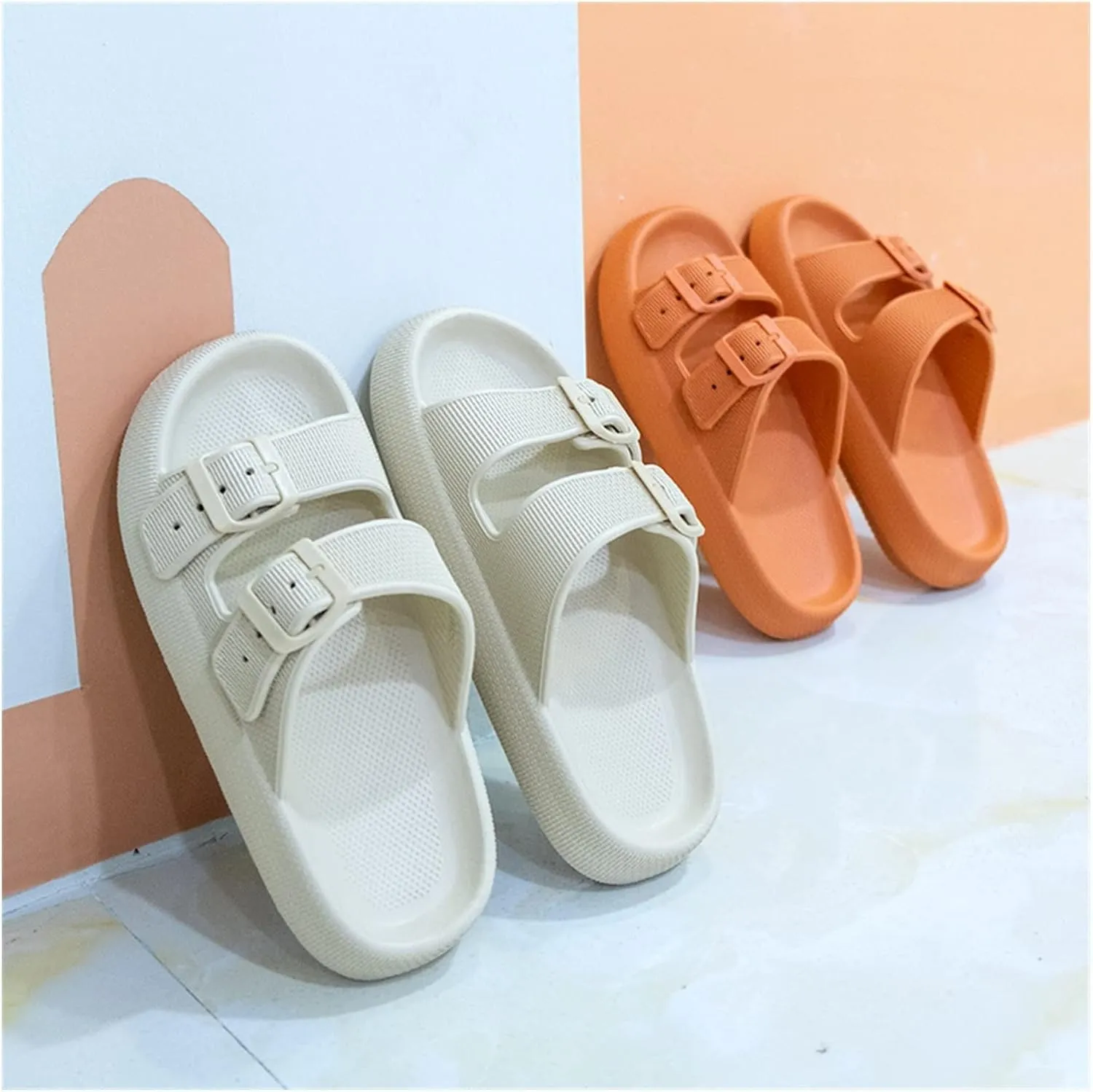 Beach Sandals Fashion Personality Thick Bottom Slippers Sandals Flip Flops Couple Summer Women Outdoor Indoor Sandals Outdoor Sandals Pillow Slippers(Khaki,39-40)