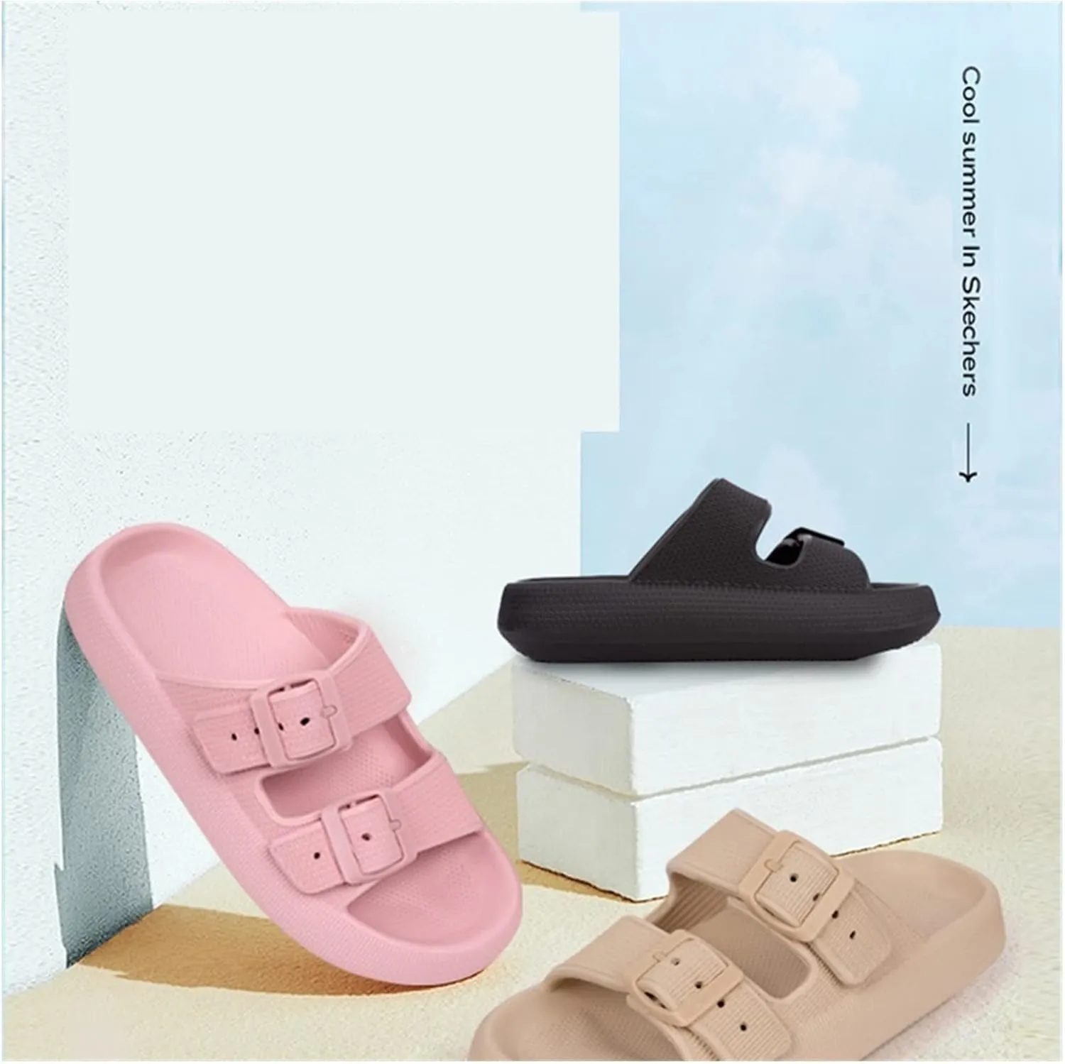 Beach Sandals Fashion Personality Thick Bottom Slippers Sandals Flip Flops Couple Summer Women Outdoor Indoor Sandals Outdoor Sandals Pillow Slippers(Khaki,39-40)