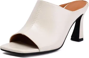 BEAUPAS Women's Open Square Toe Mule Sandals Chunky High Heel Slip On