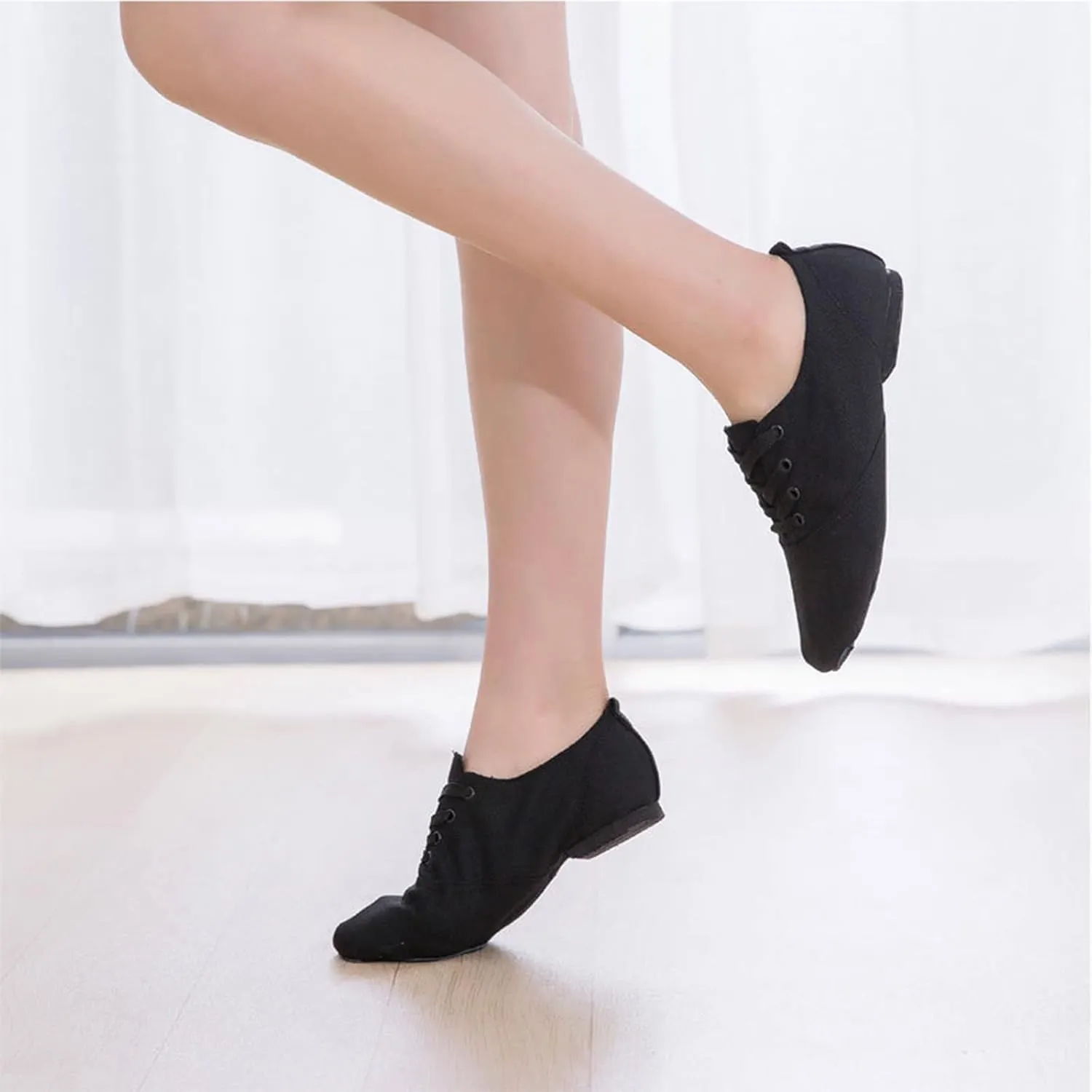 Canvas Jazz Boots for Girls Lace-up Dancing Sneakers for Boys Split-Sole Dance Shoes Ballet Performance Indoor