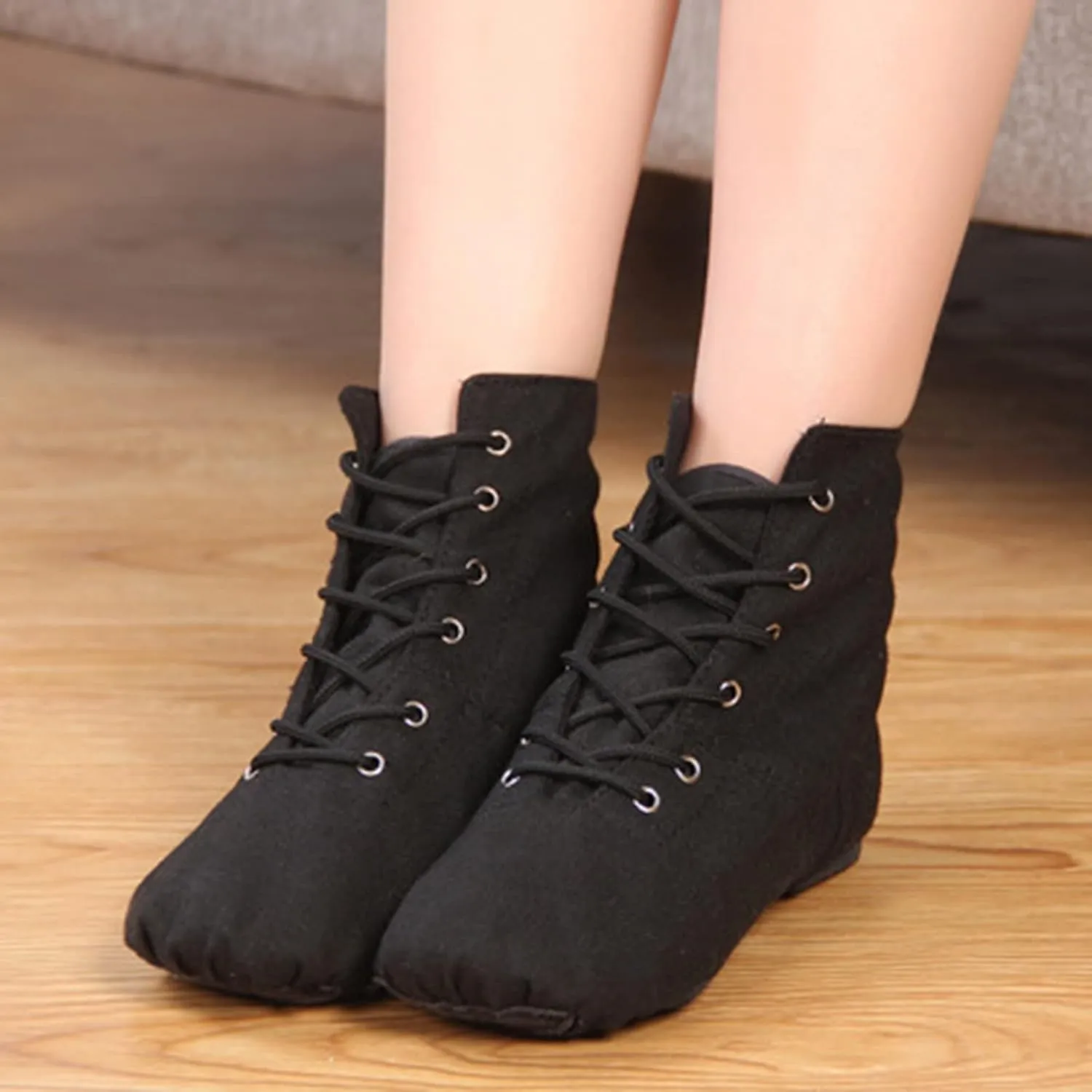 Canvas Jazz Boots for Girls Lace-up Dancing Sneakers for Boys Split-Sole Dance Shoes Ballet Performance Indoor