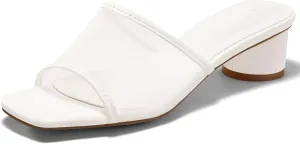 Coutgo Womens Slide Sandals Mesh Chunky Heels Mules Square Open Toe Slip On Summer Dress Shoes