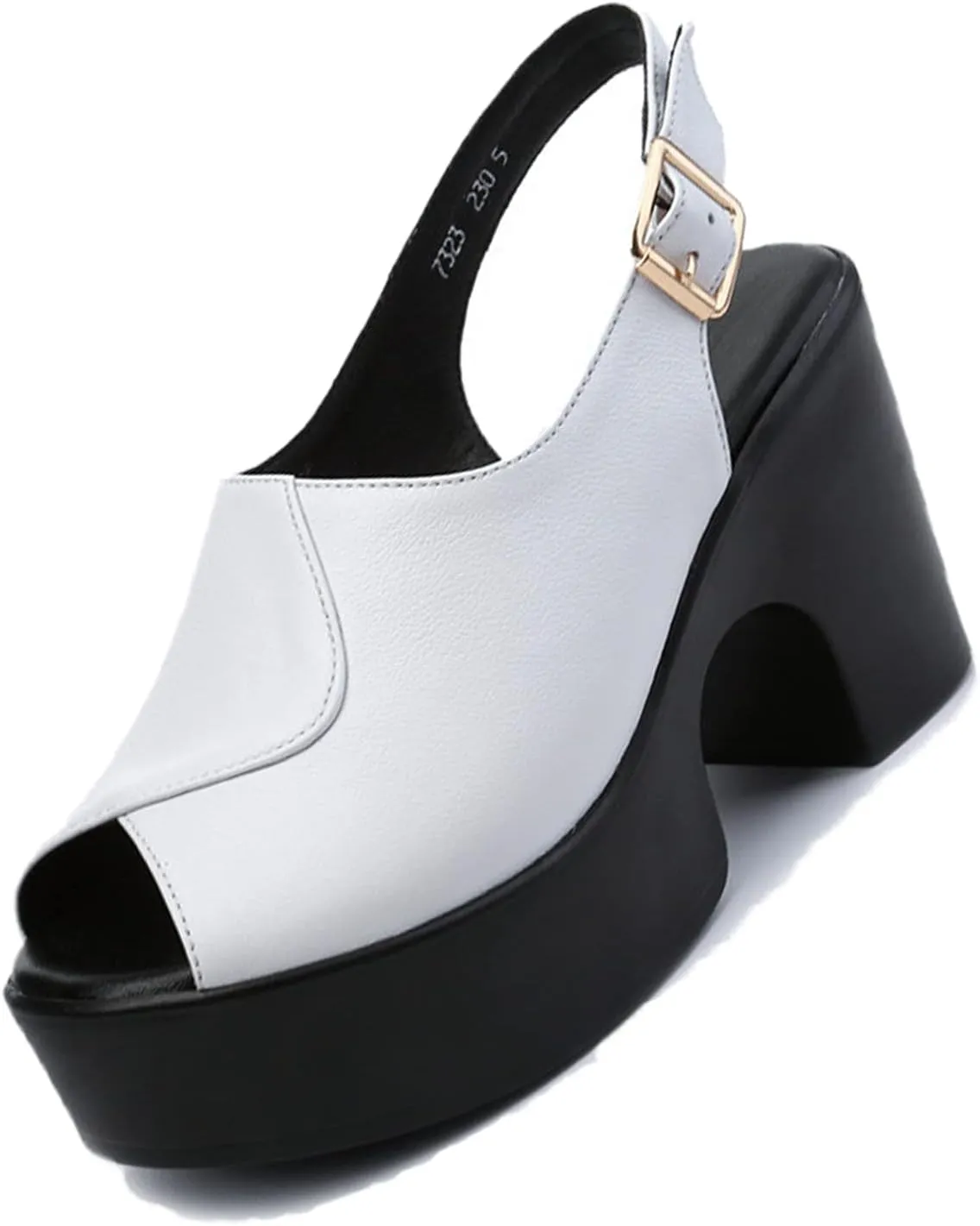 DirraBra Women's Fashion Fish Mouth Open Toe Chunky Heel Sandals with Adjustable Ankle Strap Slip On Platform Sandals Backless Outdoor Casual Beach Heightening Shoes