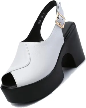 DirraBra Women's Fashion Fish Mouth Open Toe Chunky Heel Sandals with Adjustable Ankle Strap Slip On Platform Sandals Backless Outdoor Casual Beach Heightening Shoes