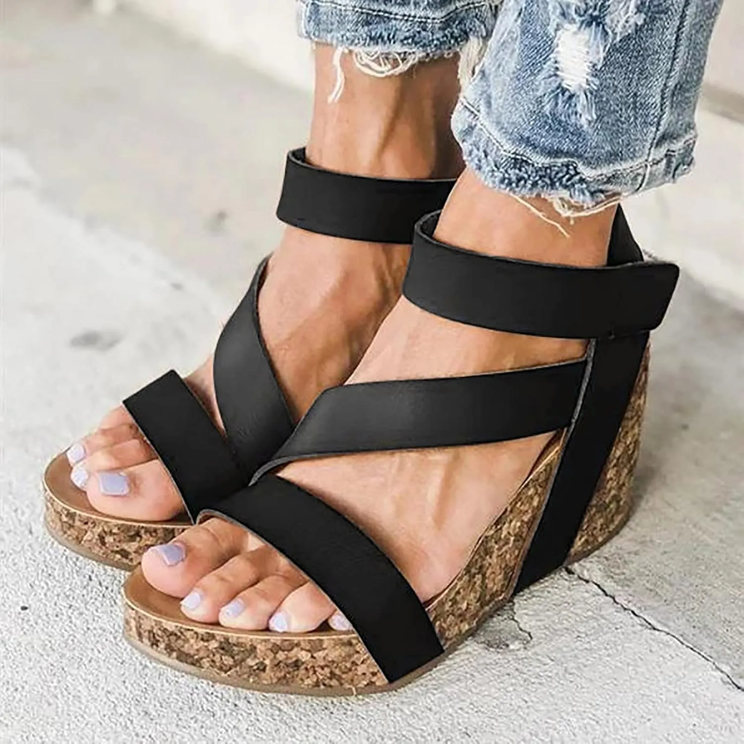 Eduavar Sandals for Women Dressy, Sandals Women Dressy Summer Leather Wedge Platform Sandals Open Toe Sandals Shoes