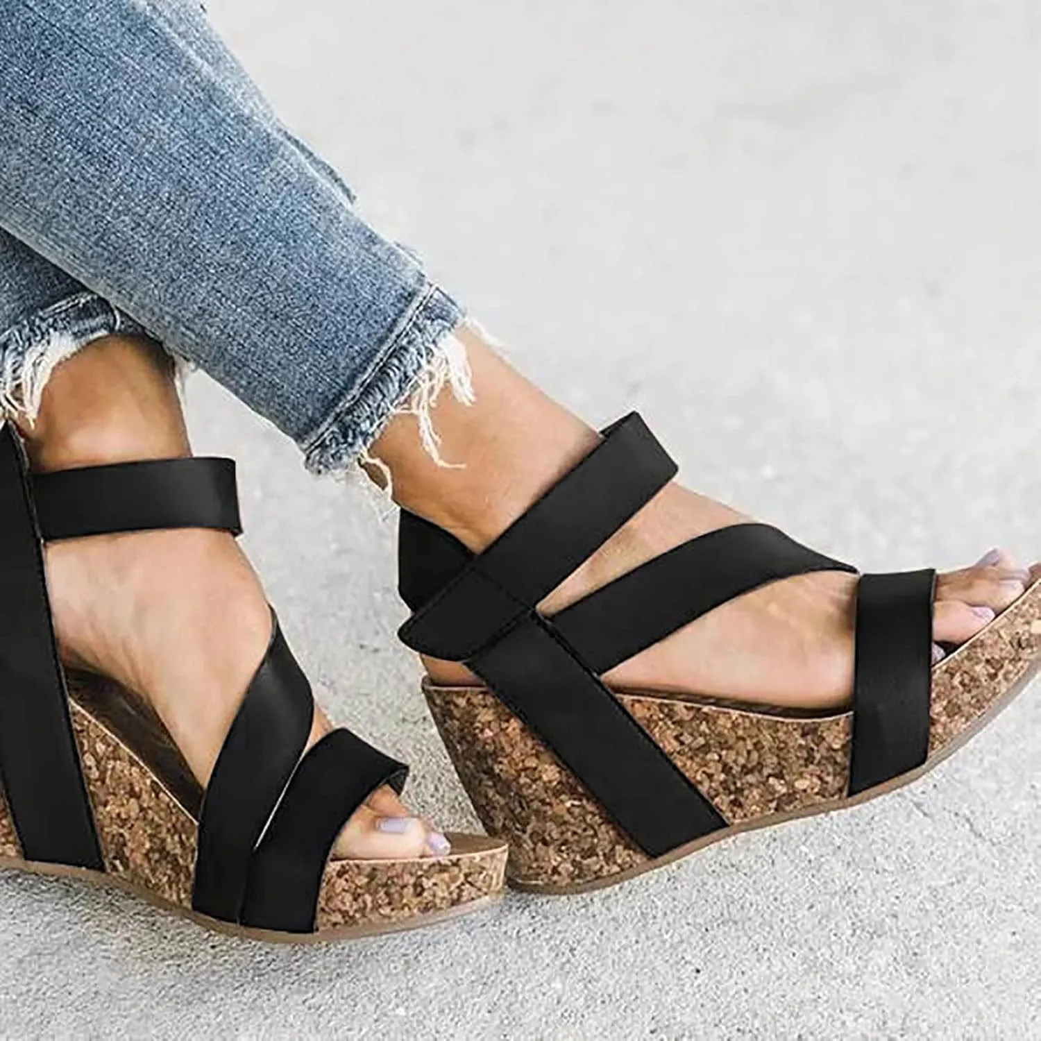 Eduavar Sandals for Women Dressy, Sandals Women Dressy Summer Leather Wedge Platform Sandals Open Toe Sandals Shoes
