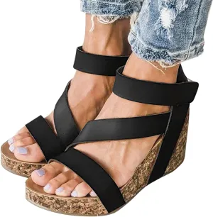 Eduavar Sandals for Women Dressy, Sandals Women Dressy Summer Leather Wedge Platform Sandals Open Toe Sandals Shoes