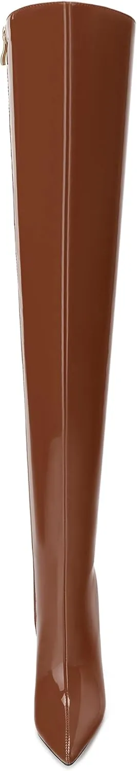 FOGEENA Over the Knee Boots for Women Stiletto High Heel Patent Leather Pointed Toe Zipper 4.7 Inch Thigh High Boots Fashion Sexy Dating Party Fall Winter Boots