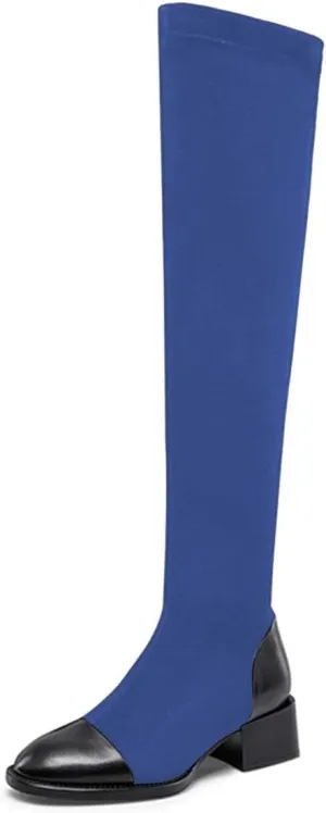 FOWT Women Round Cap Toe Over The Knee Boots Fashion Block Low Heel Side Zipper Warm Winter Fall Outdoor Shoes Size 4-16 US