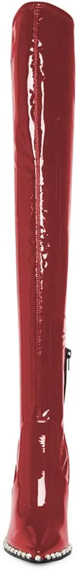 FSJ Women Fashion Pointed Toe Stiletto High Heels Over the Knee Boots Rhinestone Glossy Leather Heeled Boots with Zipper Size 4-15 US