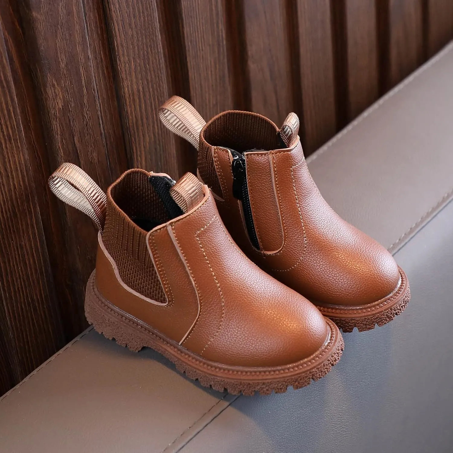 Girls Boys Children Ankle Boots Kids Low Heel Booties Fashion Side Zipper Short Flat Shoes Kids Heels