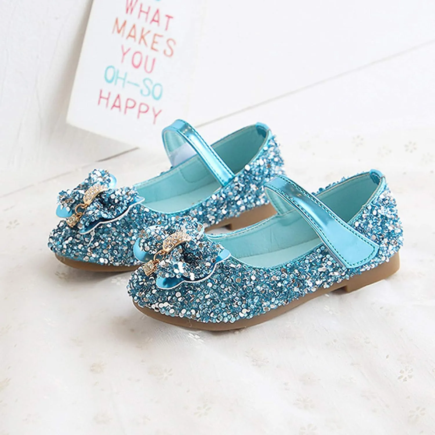 Girls Glitter Mary Jane Dress Shoes Baby Toddler Slip-on School Princess Ballerina Flats for Wedding Party Prom