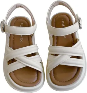 Girl's Open Toe Flat Sandals Roman Thick Bottom Sticky Princess Shoes Daily Casual Adjustable Buckle Sandals