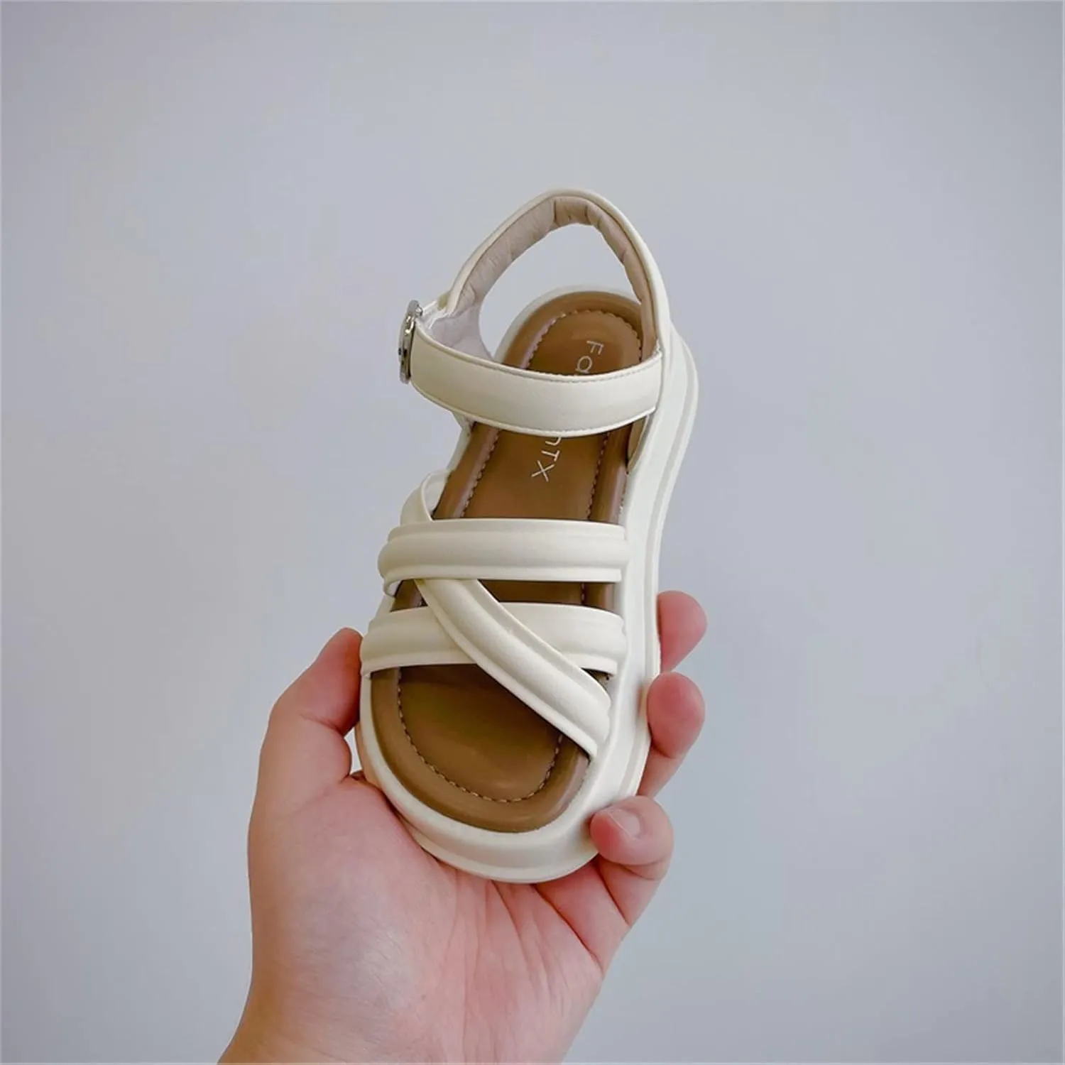 Girl's Open Toe Flat Sandals Roman Thick Bottom Sticky Princess Shoes Daily Casual Adjustable Buckle Sandals