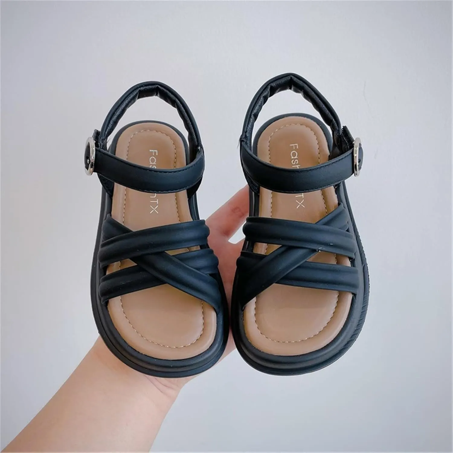 Girl's Open Toe Flat Sandals Roman Thick Bottom Sticky Princess Shoes Daily Casual Adjustable Buckle Sandals