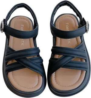 Girl's Open Toe Flat Sandals Roman Thick Bottom Sticky Princess Shoes Daily Casual Adjustable Buckle Sandals
