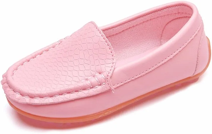 Girl's Platform Loafers Slip On Chain Chunky Heel Leather Lazy lats Round Toe School niform Dress Shoes