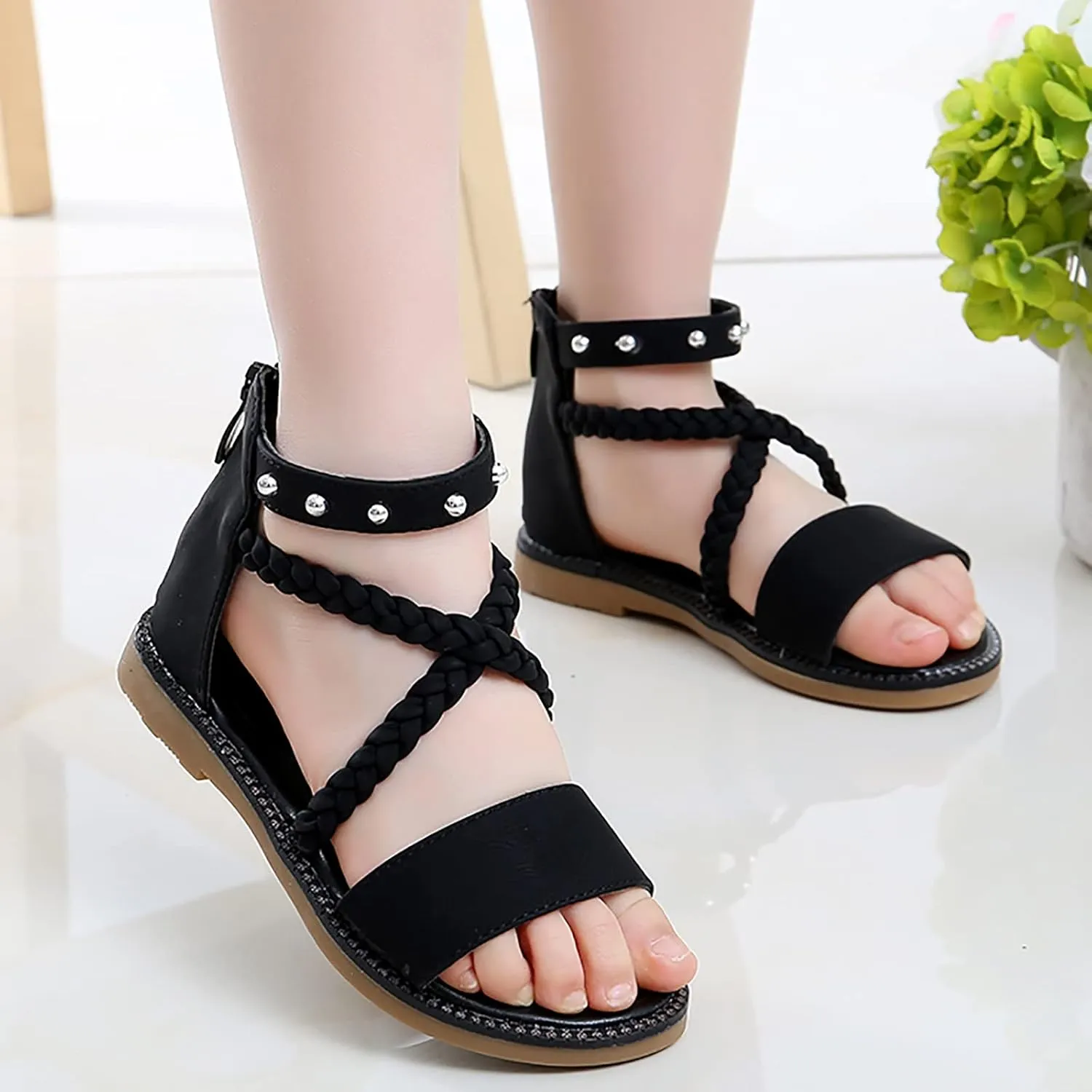 Girls Princess Soft Sole Beach Sandals Kids Roman Girls Dress Wedge Flatform Open Toe Sandals Breathable Summer Shoes with Rubber Sole