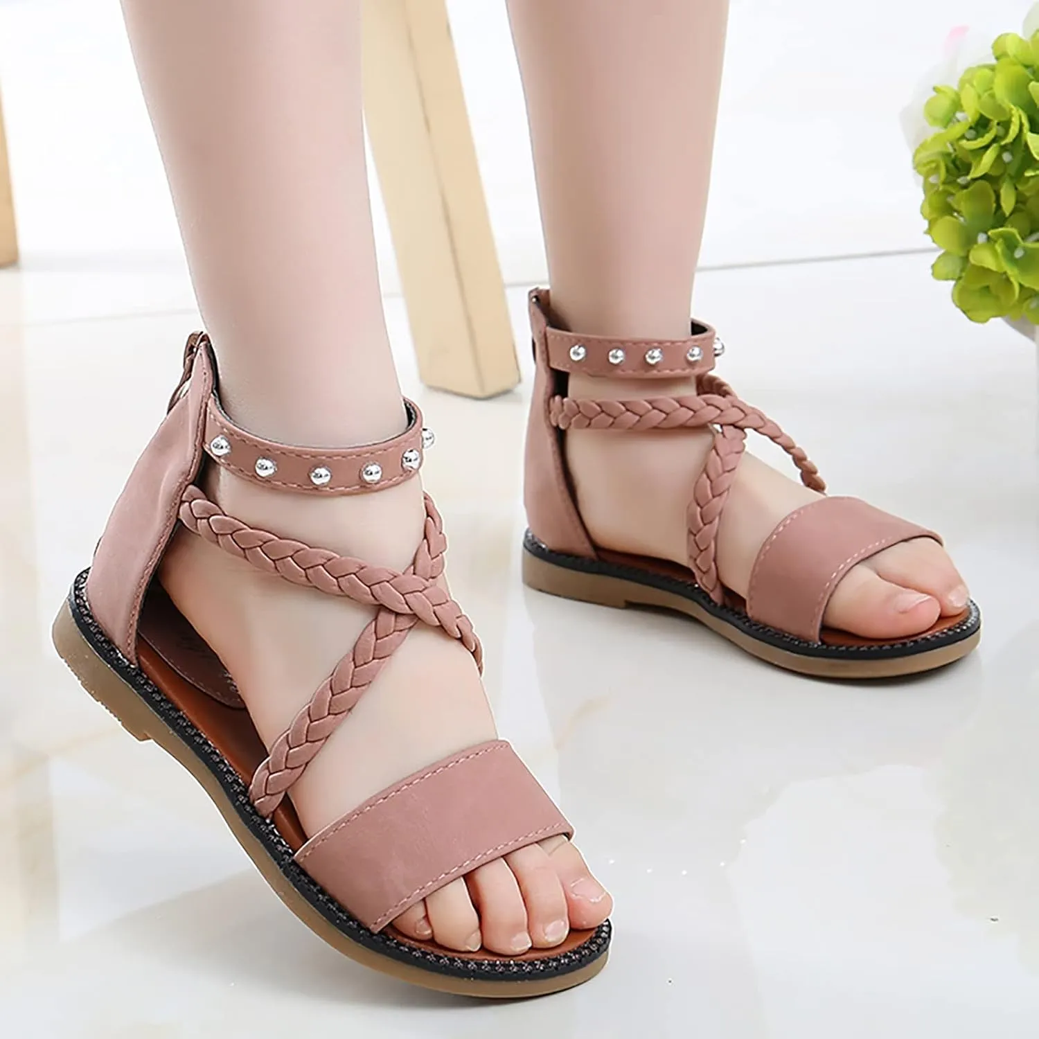 Girls Princess Soft Sole Beach Sandals Kids Roman Girls Dress Wedge Flatform Open Toe Sandals Breathable Summer Shoes with Rubber Sole