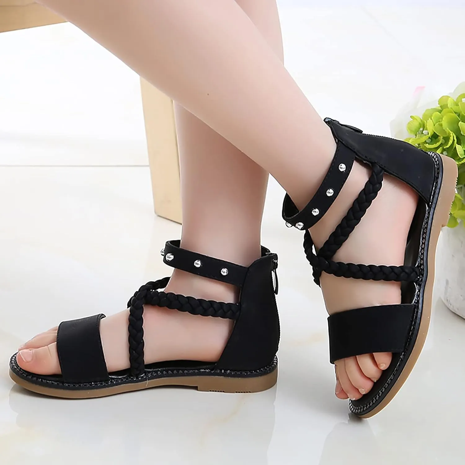 Girls Princess Soft Sole Beach Sandals Kids Roman Girls Dress Wedge Flatform Open Toe Sandals Breathable Summer Shoes with Rubber Sole