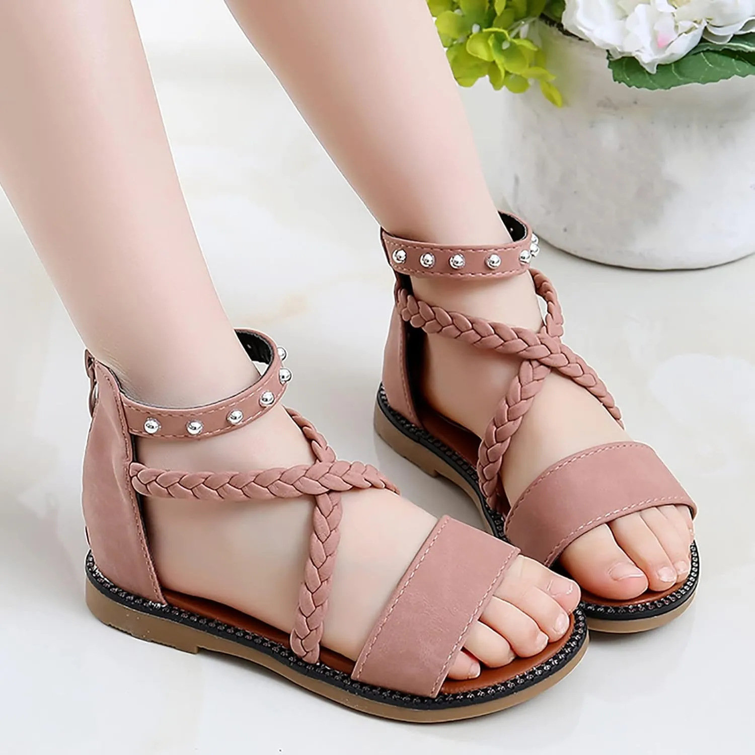 Girls Princess Soft Sole Beach Sandals Kids Roman Girls Dress Wedge Flatform Open Toe Sandals Breathable Summer Shoes with Rubber Sole