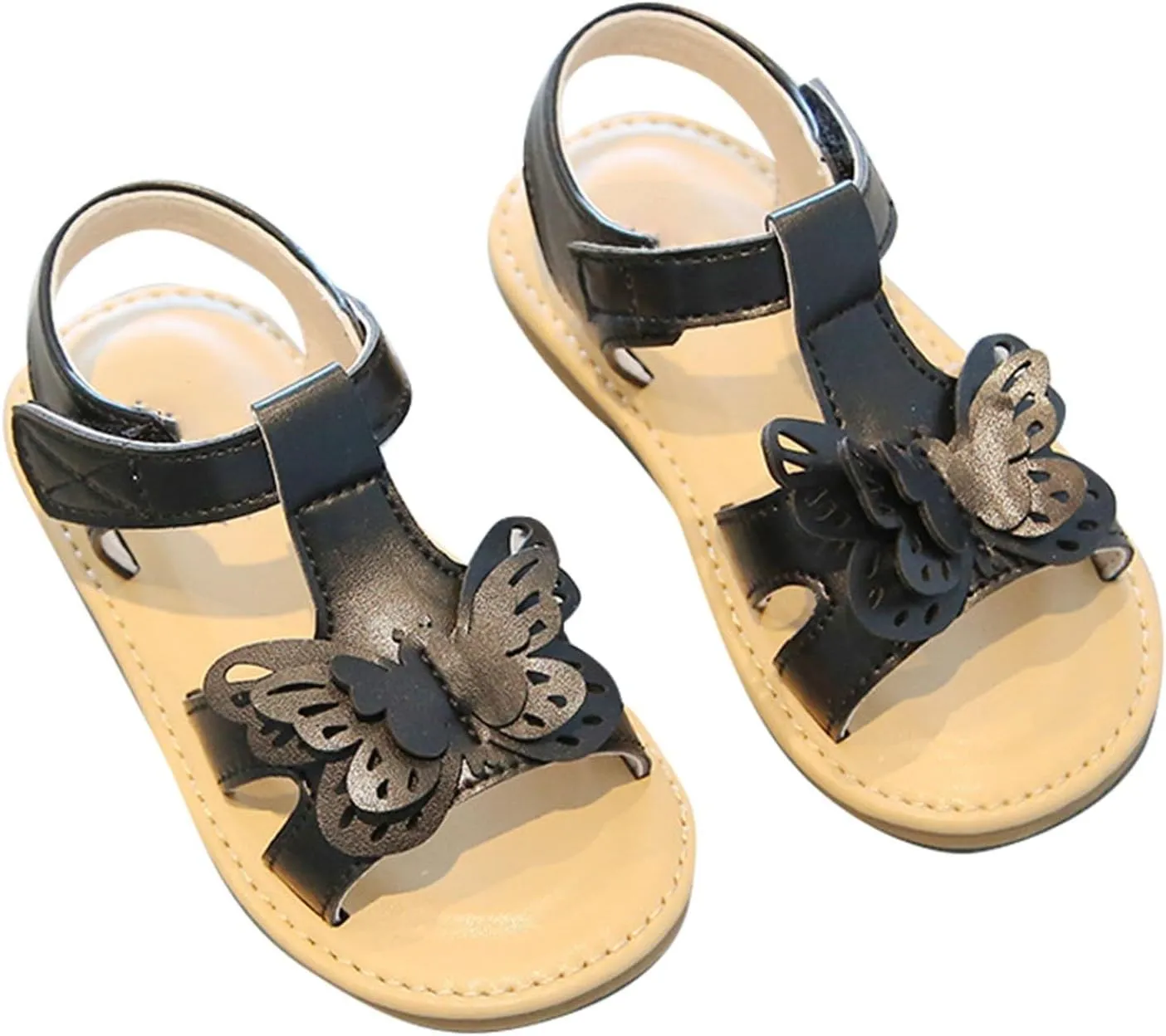 Girls Sandals Kids ladiator Strappy Sandals With Hook & Loop Butterfly Flower Glitter Cute Princess Shoes