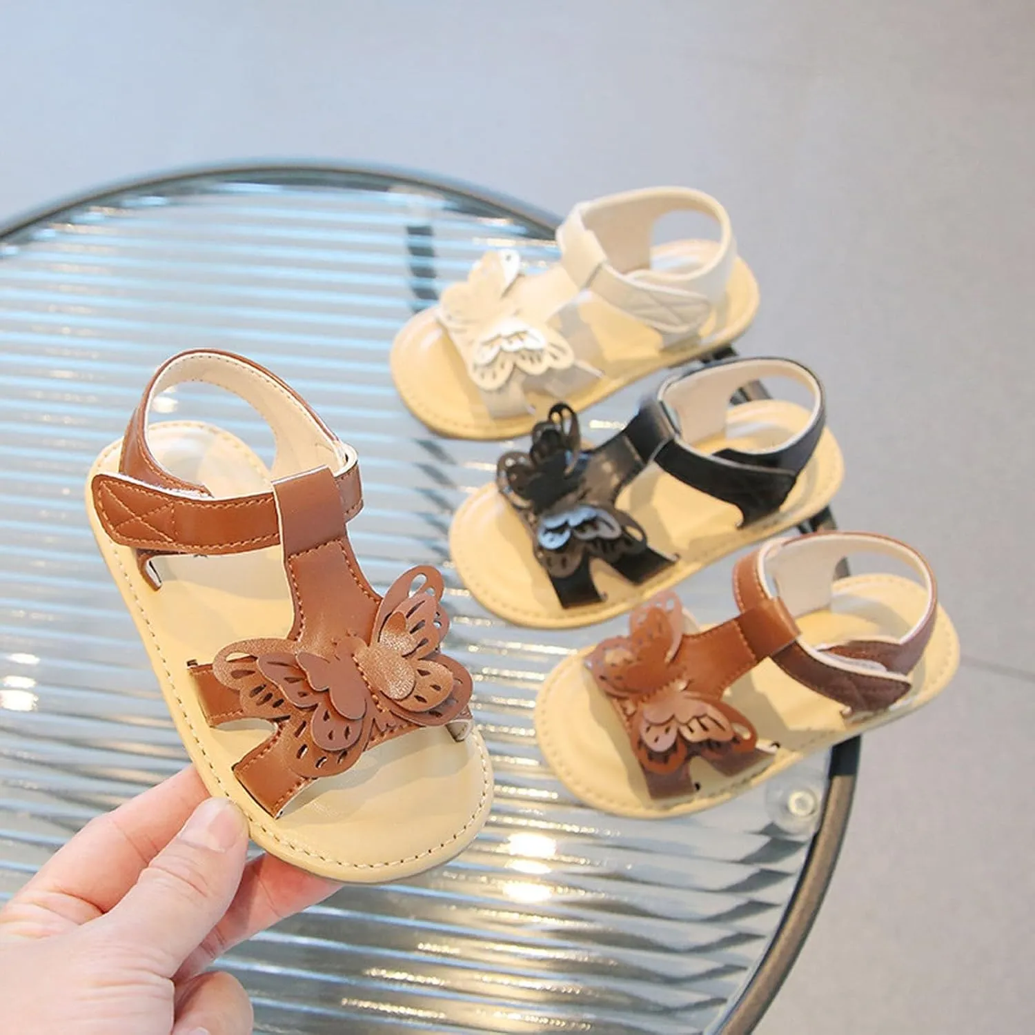 Girls Sandals Kids ladiator Strappy Sandals With Hook & Loop Butterfly Flower Glitter Cute Princess Shoes