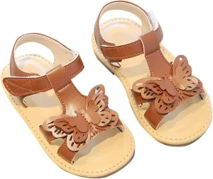 Girls Sandals Kids ladiator Strappy Sandals With Hook & Loop Butterfly Flower Glitter Cute Princess Shoes
