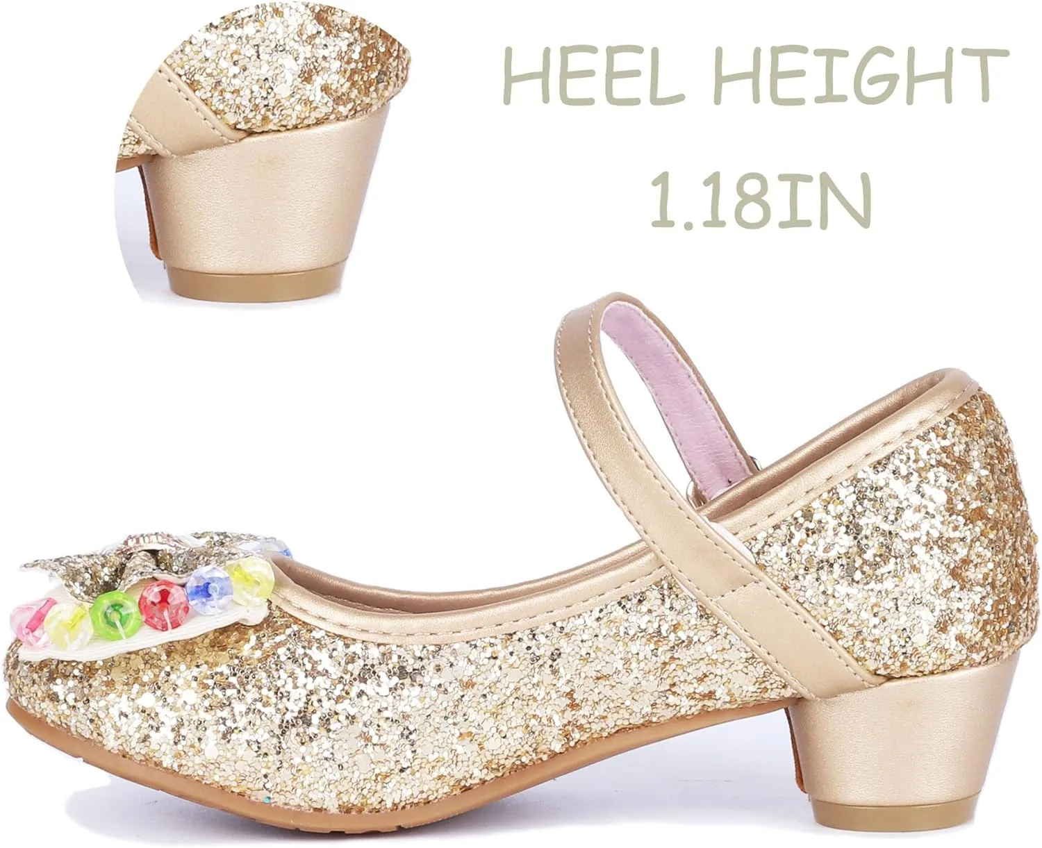 Girls Shoes Sparkle Mary Jane Low Heel Princess Flower Wedding Party Dress Shoes