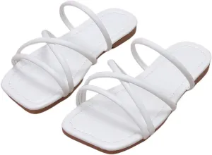 GORGLITTER Girl's Strappy Sandals Cross Strap Flat Slip On Open Toe Slides Sandal