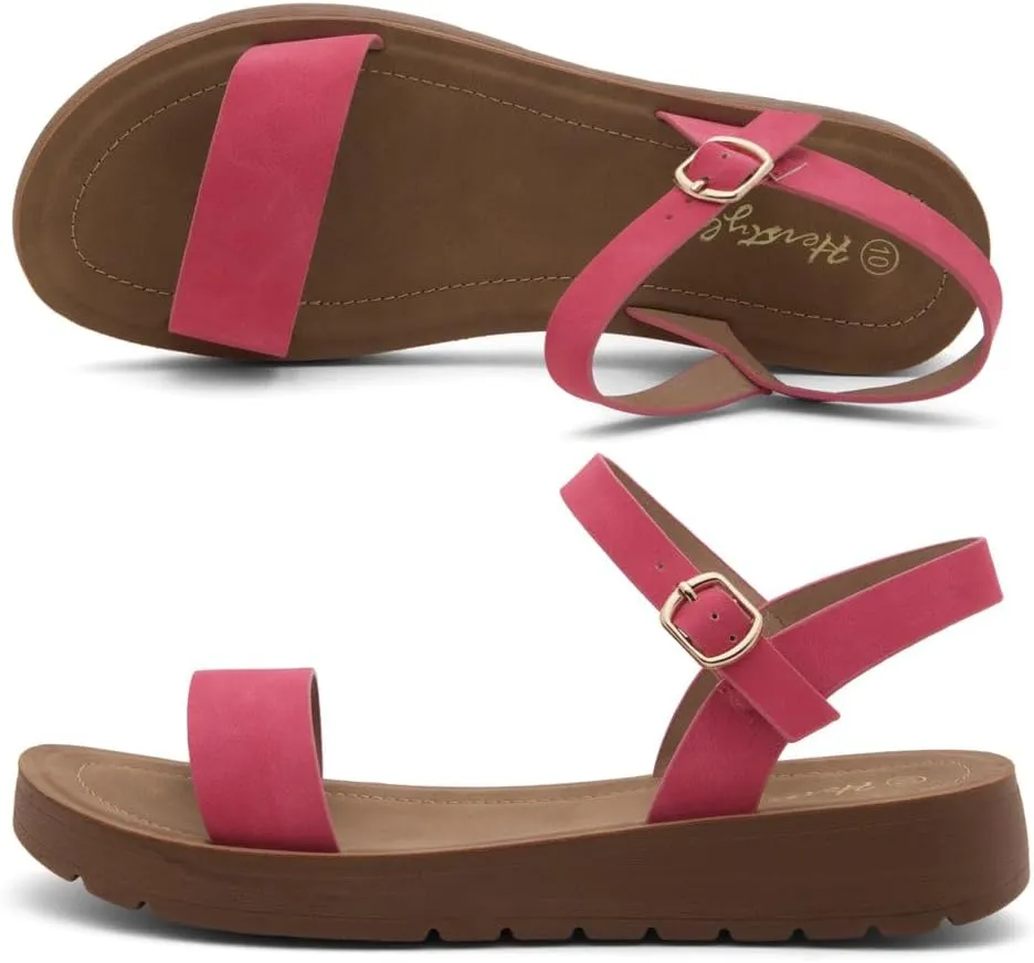 Herstyle Womens Flat Sandals  One Band Ankle Strap Dressy Casual Sandals with Cushioned Footbed | Comfortable Open Toe Walking Shoes for Summer & Daily Wear