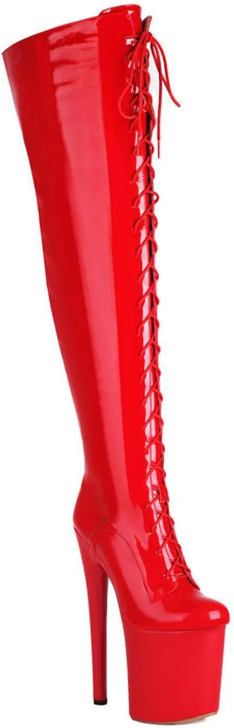 High Heels Women's Suede Over The Knee Boots Stiletto Platform Lace Up Thigh High Boots Party Pole Dancing Shoes 20cm