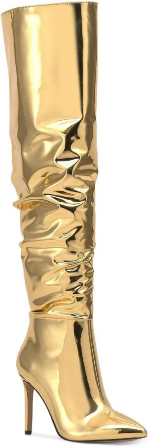 INC Womens Iyonna Patent Slouchy Over-The-Knee Boots Gold 6.5 Medium (B,M)