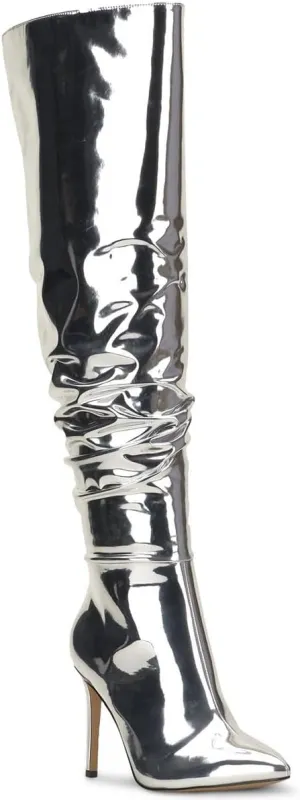 INC Womens Iyonna Zipper Patent Over-The-Knee Boots Silver 10 Medium (B,M)