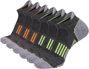 JOYNÉE Men's 6 Pack Athletic No Show Performance Comfort Cushioned Low Cut Running Tab Socks,Black,Sock Size:10-13