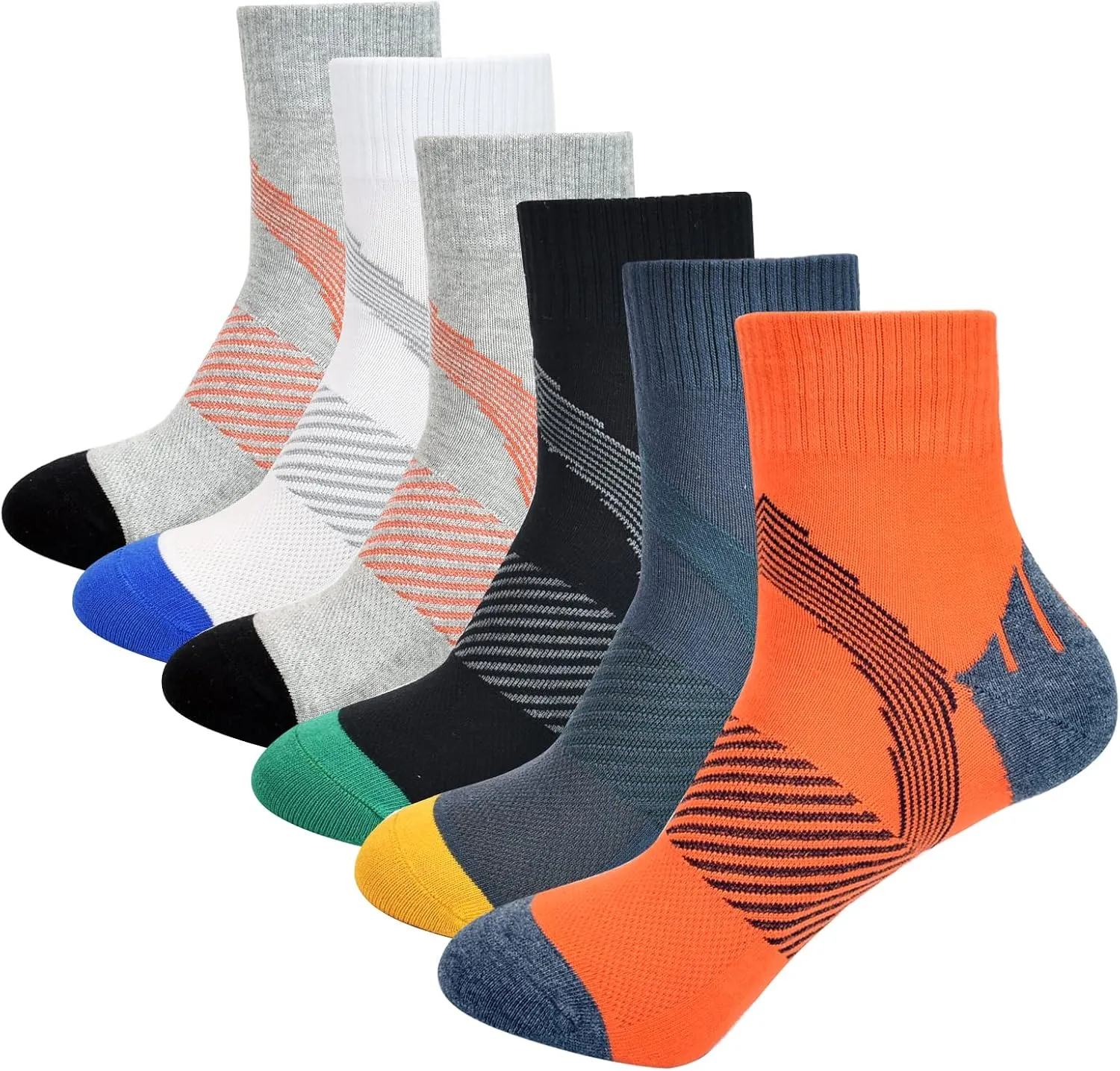 J.WMEET Men's Quarter Ankle Socks Athletic Running Hiking Cushion Performance Ventilation Sports Cotton Socks 6 Pack