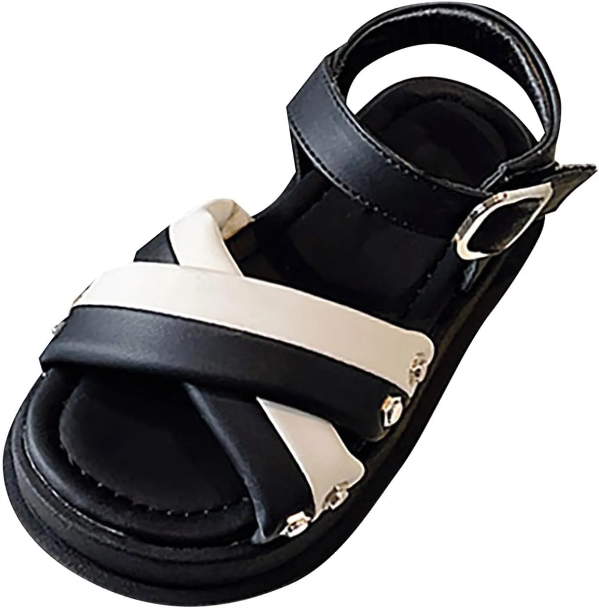 Kids Child Girls Open Toe Solid Color Rome Flat Sandal Soft Bottom Casual Beach Vacation Hook & Loop Shoes