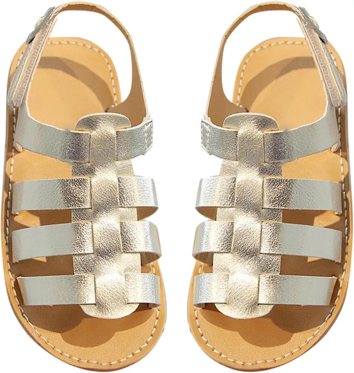 Kids Girls Strappy Rome Sandal Open Toe Pu Leather Sandal Slip On Toddler Hook & Loop Princess Flat Sandals