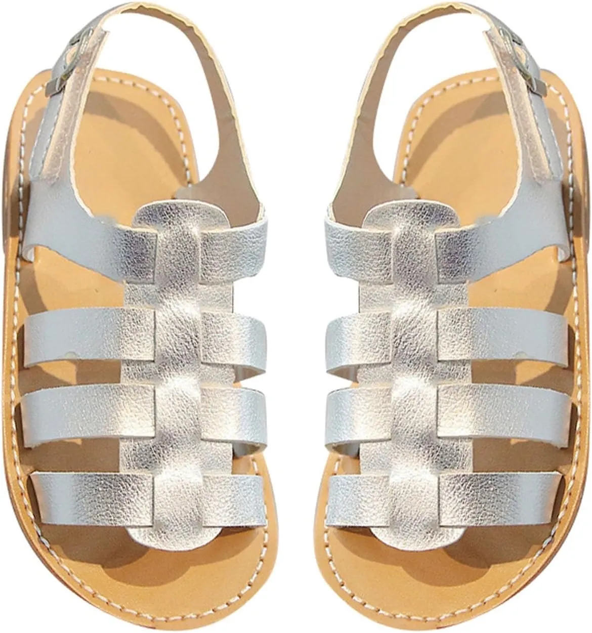 Kids Girls Strappy Rome Sandal Open Toe Pu Leather Sandal Slip On Toddler Hook & Loop Princess Flat Sandals