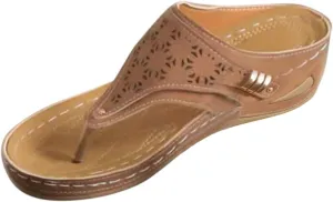 Ladies Fashion Retro Solid Leather Hollowed Out Carved Toe Thick Sole Sandals Dressy Slip on Sandals Minimalist Sandals