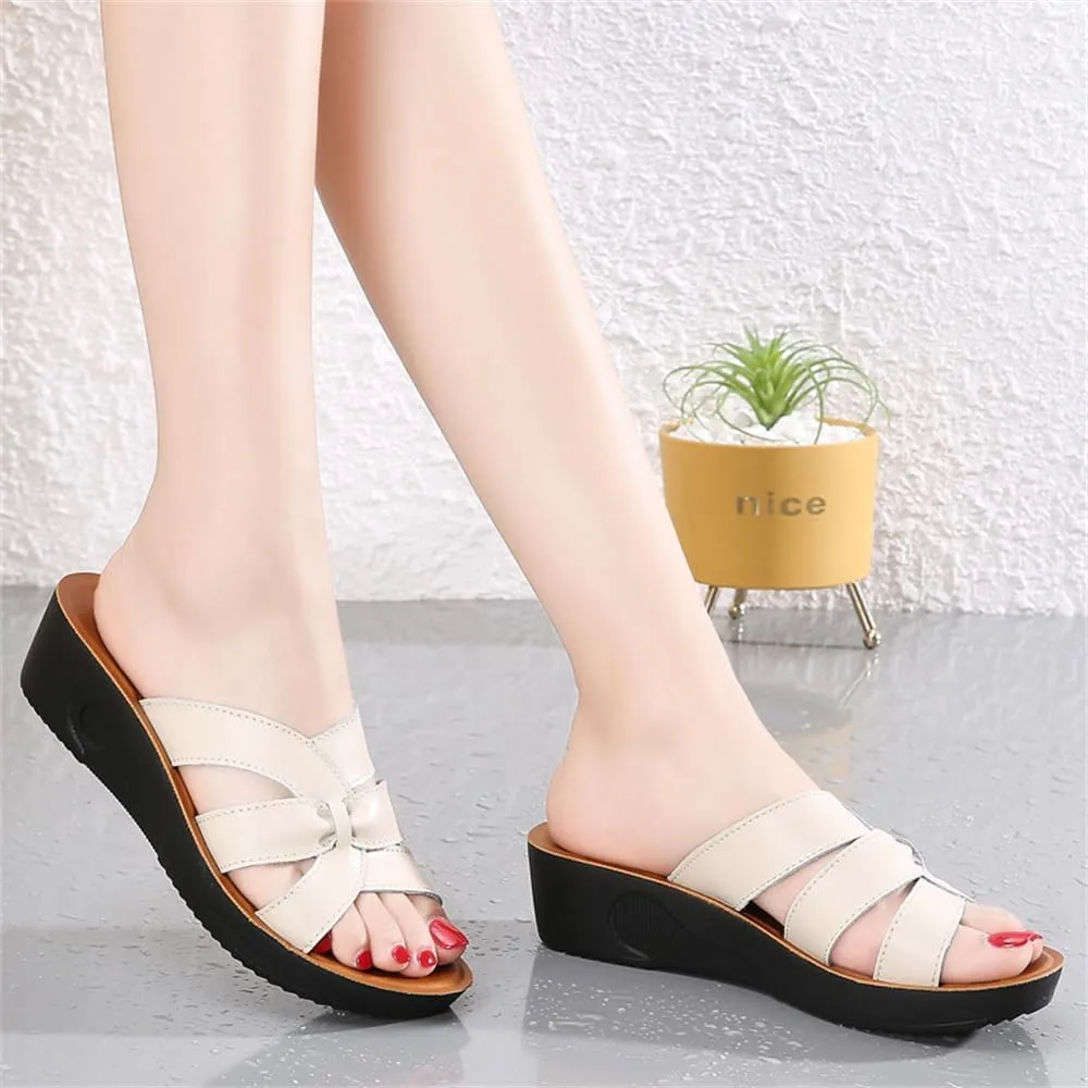 Ladies Platform Sandals - Casual Fashion Wedge Summer Beach Shoes - Comfortable Lightweight Slippers - Z Shape Ladies Rhinestone Wedge Sandals